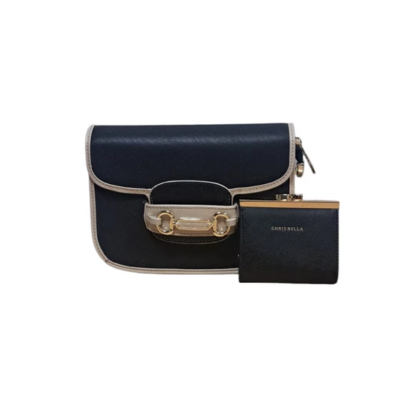 Chris Bella fekete váll-és oldaltáska péntárcával