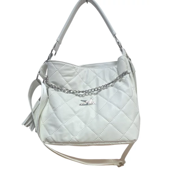 Zellia fehér ,ezüst láncos kézi-és válltáska