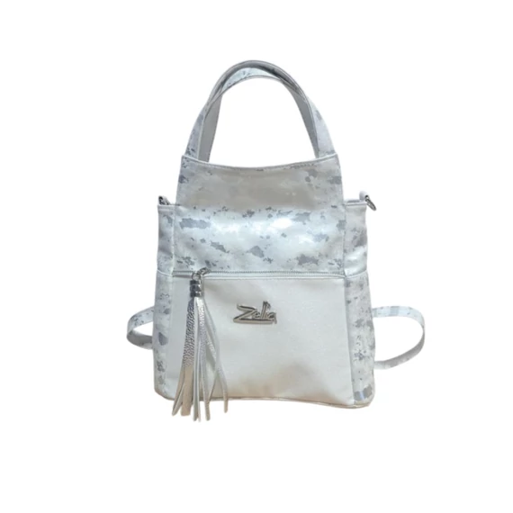 Zellia fehér/ezüst kézi,váll-és hátitáska